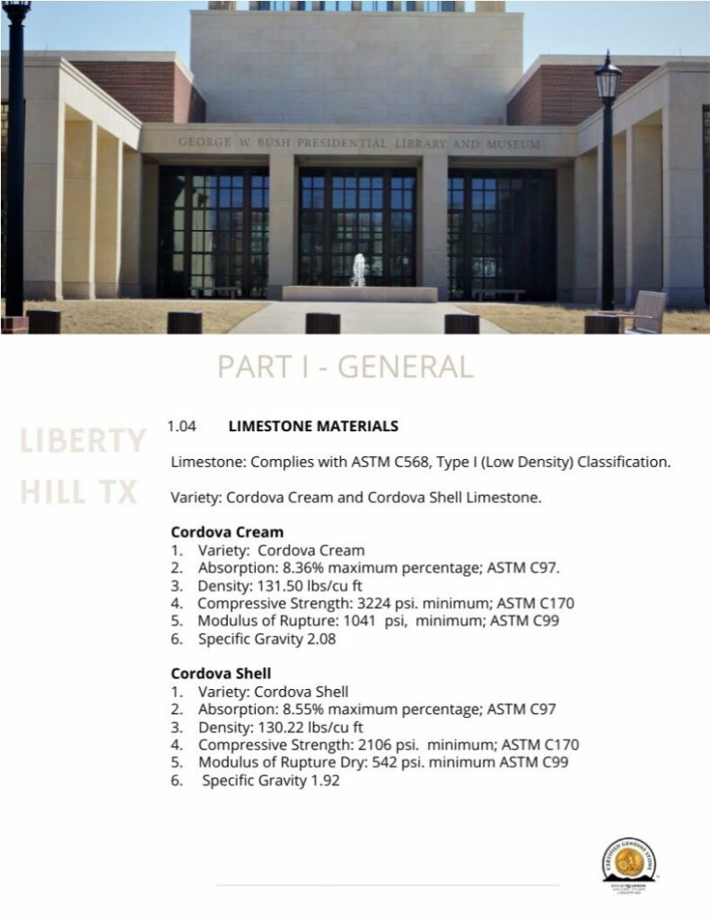Limestone materials list